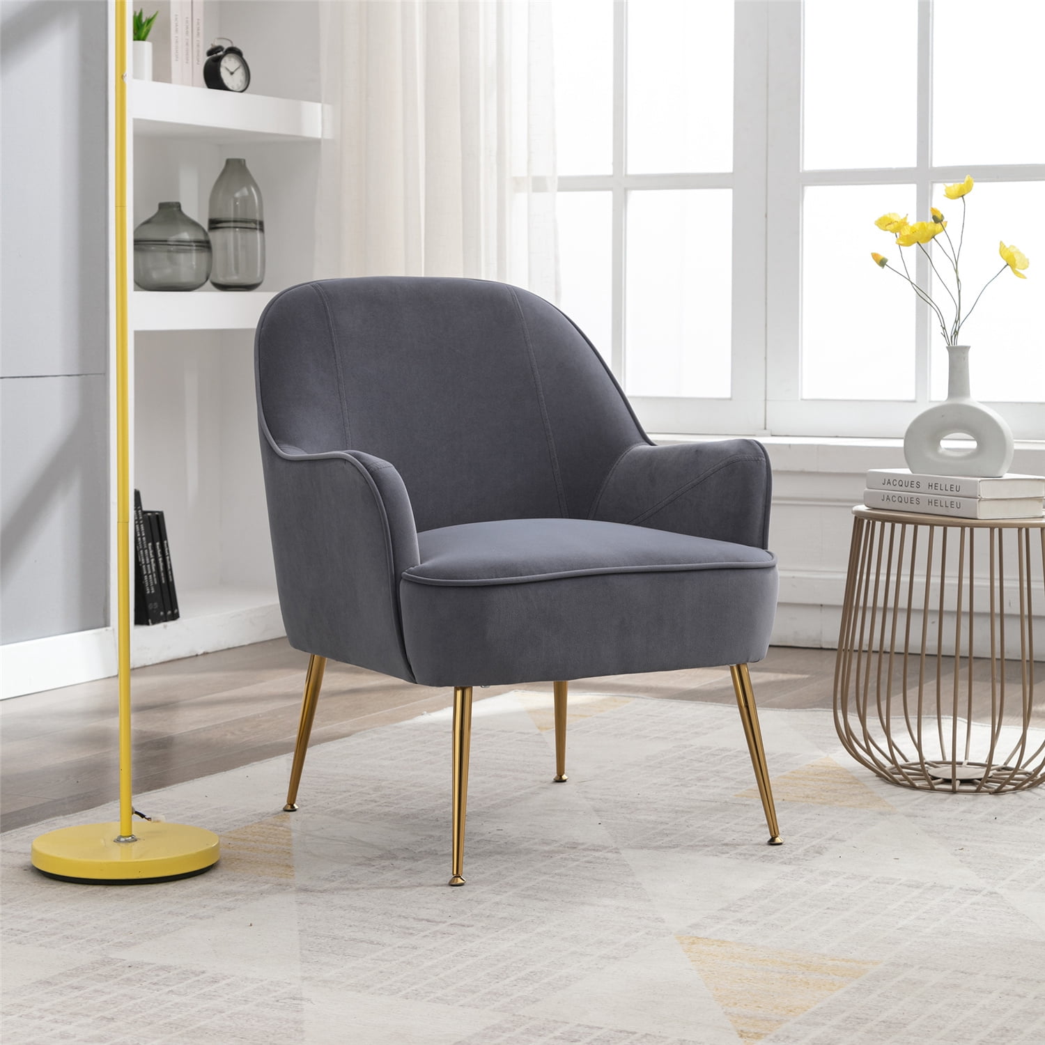 Velvet Accent Chair, Modern Armchair with Gold Legs and Adjustable feet screws, Velvet Fabric