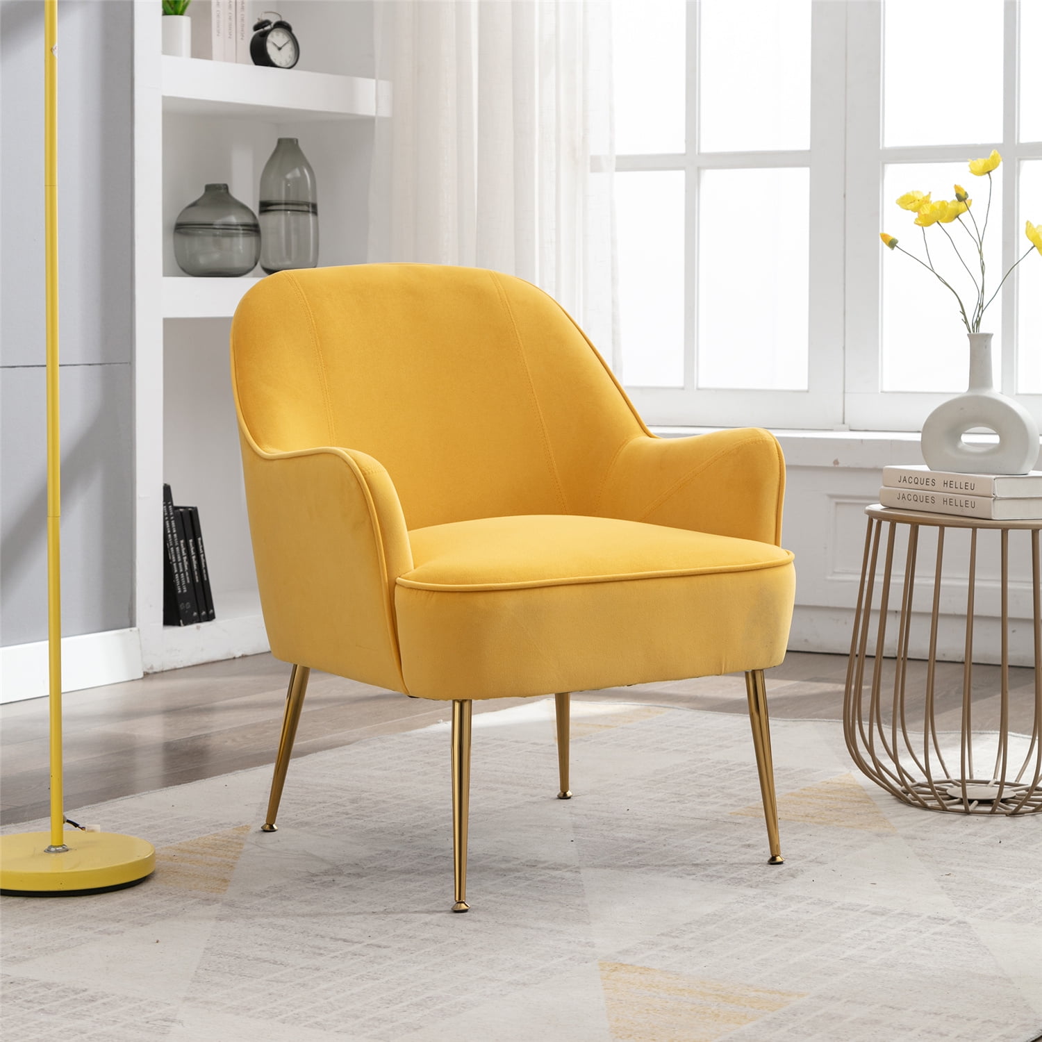 Velvet Accent Chair, Modern Armchair with Gold Legs and Adjustable feet ...