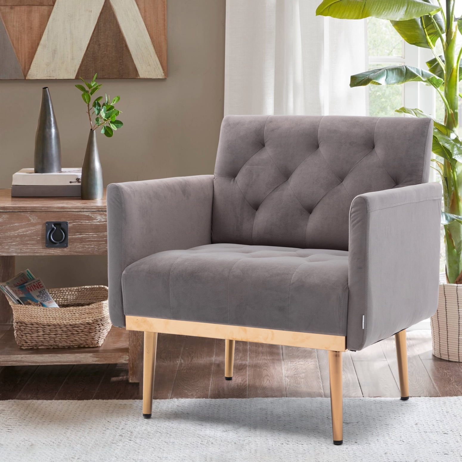 Velvet Accent Chair, Modern Armchair Single Sofa Chair with Golden ...