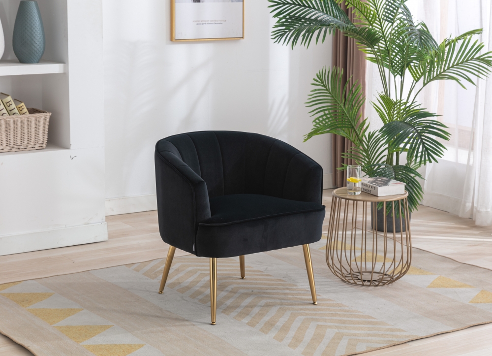 Velvet Accent Chair, Modern Barrel Chair with Golden Metal Legs ...