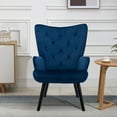 thumbnail image 1 of Velvet Accent Chair, Modern Button Tufted Upholstered Armchair Side Chair with Curved Wing Back and Solid Wood Legs, Mid-Century Retro Tall Back Single Sofa Chair Leisure Chair for Living Room, Navy, 1 of 7