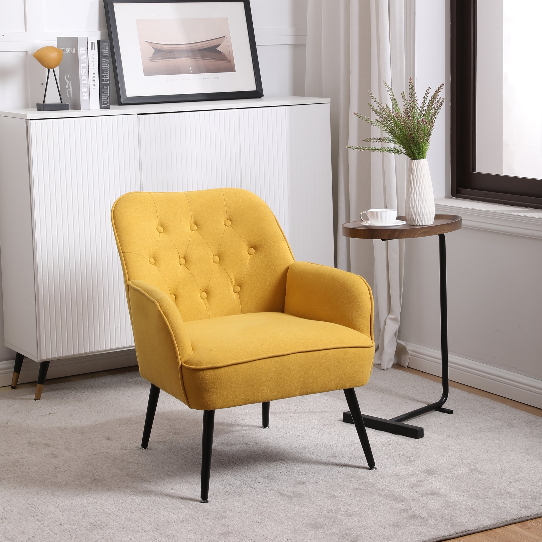Yellow Velvet Accent Chair with Metal Legs Modern Jordan Ubuy