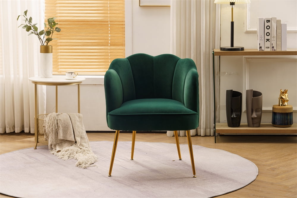 Velvet Accent Chair, Modern ShellShaped Upholstered Armchair Barrel
