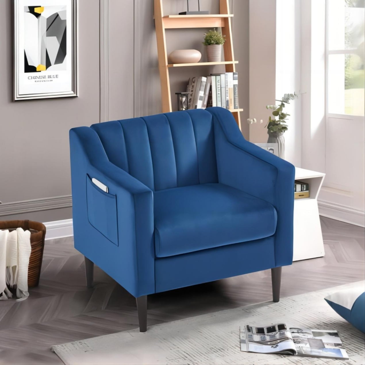 Velvet Accent Chair, Modern Single Person Sofa Side Chair with Solid