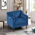 thumbnail image 1 of Velvet Accent Chair, Modern Single Person Sofa Side Chair with Solid Wood Legs, Upholstered Arm Chair Club Chair for Living Room Bedroom Office, Blue, 1 of 6