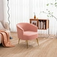 thumbnail image 1 of Velvet Accent Chair, Modern Tufted Barrel Chair Tub Armchair with Mid-Back & Golden Metal Legs, Comfy Upholstered Living Room Chair, Leisure Club Chair with Armrests, Single Sofa Chair, Pink, 1 of 6