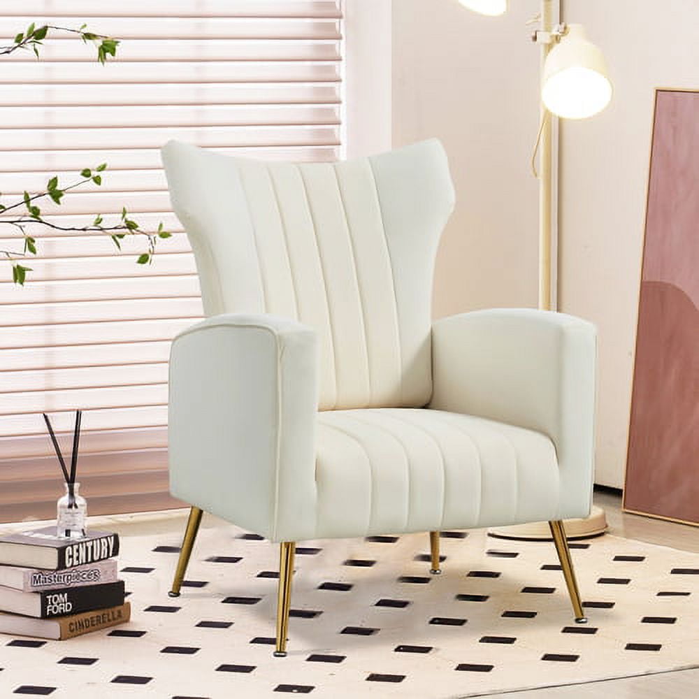 Velvet Accent Chair Modern Tufted Button Wingback Vanity Chair with Arms Upholstered Tall Back ...