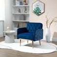 thumbnail image 1 of Velvet Accent Chair, Modern Tufted Upholstered Armchair with Arms and High Back, Comfy Leisure Single Sofa Chair with Golden Metal Legs for Living Room Bedroom, Navy, 1 of 7