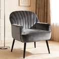thumbnail image 1 of Velvet Accent Chair,Modern Upholstered Armchair Chairs,Single Sofa Armchair with Metal Legs for Living Room,Bedroom,Office,Grey, 1 of 8