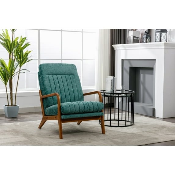 Velvet Accent Chair, Modern Upholstered Armchair with Solid Wood Frame and Soft Cushion, Comfy Leisure Single Sofa Chair with Wooden Armrest, Lounge Chair for Living Room Bedroom Apartment, Lake Green