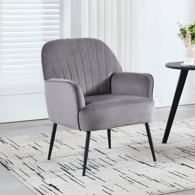 Velvet Accent Chair, Modern Upholstered Single Sofa Side Living Room Chair, Comfy Barrel Reading ...
