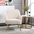 thumbnail image 1 of Velvet Accent Chair, Modern Velvet Vanity Chair for Makeup Room, Comfy Upholstered Leisure Chair with Arm, Back and Solid Metal Legs for Bedroom, Home Arm Chair for Living Room, Beige, 1 of 9