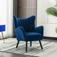 thumbnail image 1 of Velvet Vanity Chair, Accent Arm Chair for Living Room, Modern Home Leisure Chair, Comfy Upholstered Chair W/ Soft Arm, Back & Solid Wood Legs for Bedroom, Dressing Stool for Makeup Room, Navy, D4091, 1 of 7