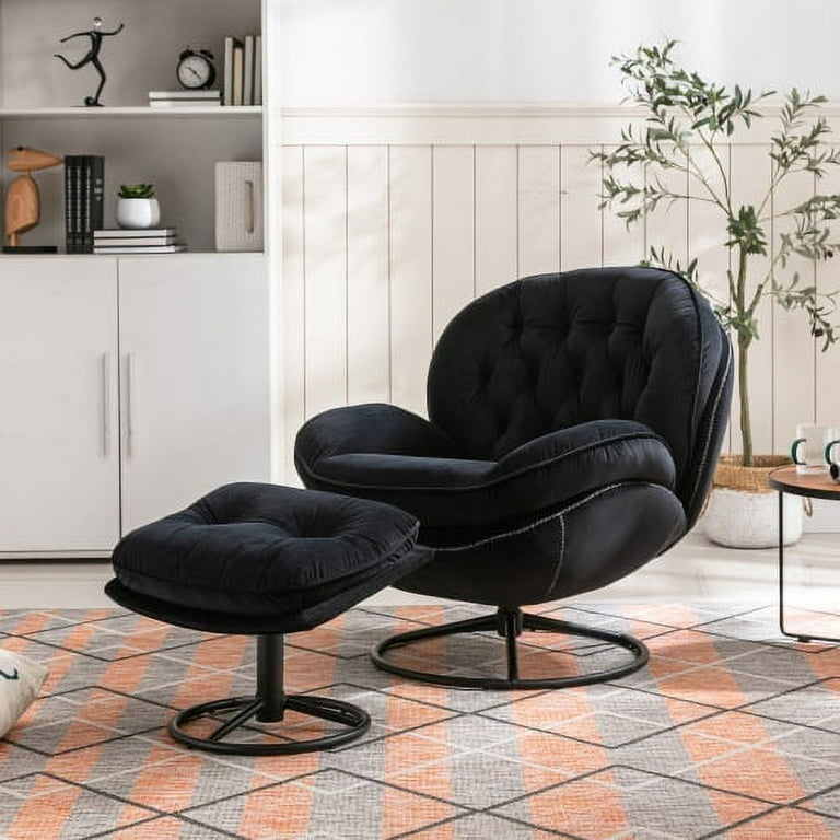 Velvet Accent Chair with Ottoman Comfy Armchair with Swiveling Living Room Chair with Footrest Modern TV Chair for Living Room Bedroom Home