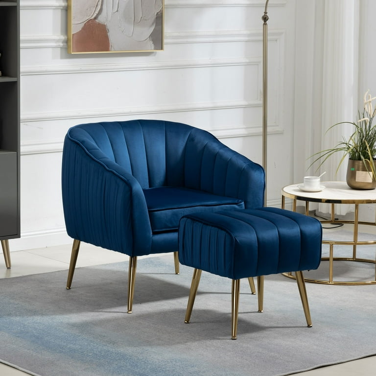 Velvet Accent Chair with Ottoman Living Room Chair Ottoman Set