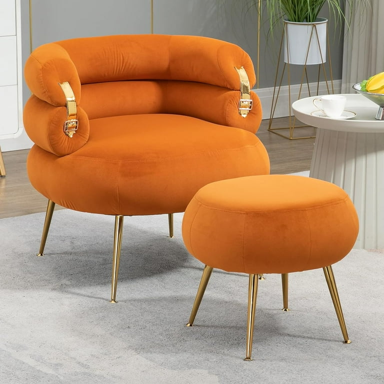 Velvet Accent Chair with Ottoman, LuxyHoom Modern Barrel Chair