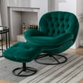 thumbnail image 1 of Velvet Accent Chair with Ottoman, Modern Swivel TV Chair with Round Metal Base, Tufted Upholstered Recliner Set for Living Room, Bedroom, Reading Rooms, Green, 1 of 9