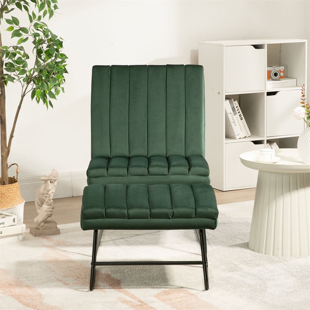 Velvet Accent Chair with Ottoman Modern Upholstered Armless