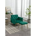 thumbnail image 1 of Velvet Accent Chair with Ottoman Modern Upholstered Tufted Armchair, Comfy Single Sofa Chair with Golden Metal Legs and Adjustable Arms for Living Room Bedroom Reading Room Office, Green, 1 of 7