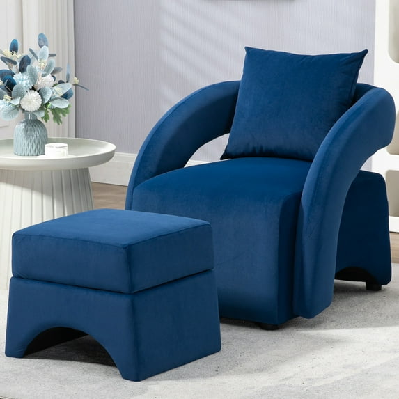 Velvet Accent Chair with Ottoman Set, Modern Lounge Chair with Footrest & Wooden Frame, Comfy Upholstered Armchair, Mid Century Sofa Chair for Living Room, Bedroom, Reading Room, Home Office