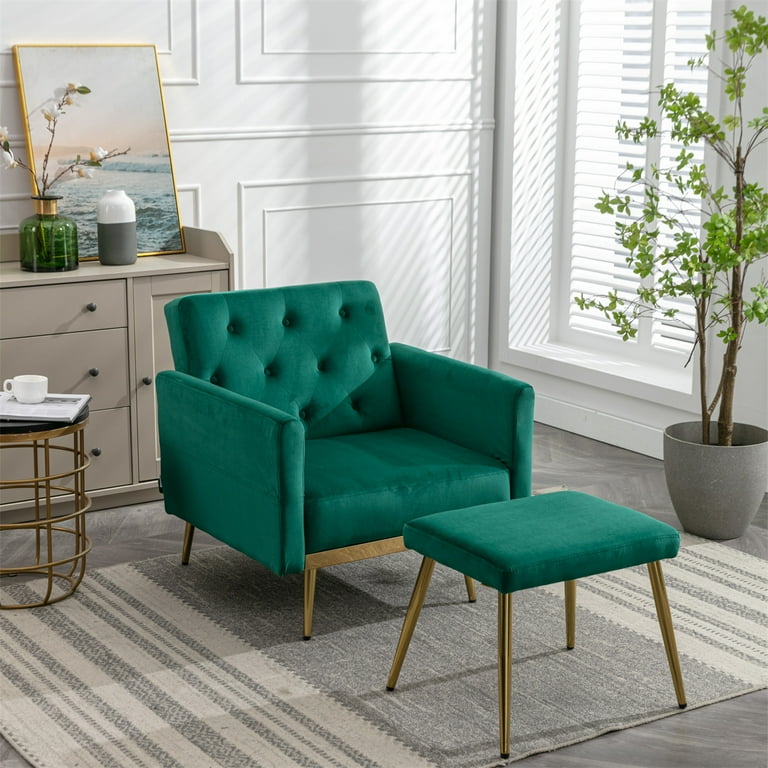 Velvet Accent Chair with Ottoman Single Sofa Armchair with Adjustable Backrest and Armrest Tufted Lounge Chair with Footstool Upholstered Recliner