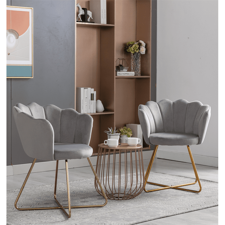 Velvet Accent Chair Set of 2, Modern Dining Chair with Gold Metal