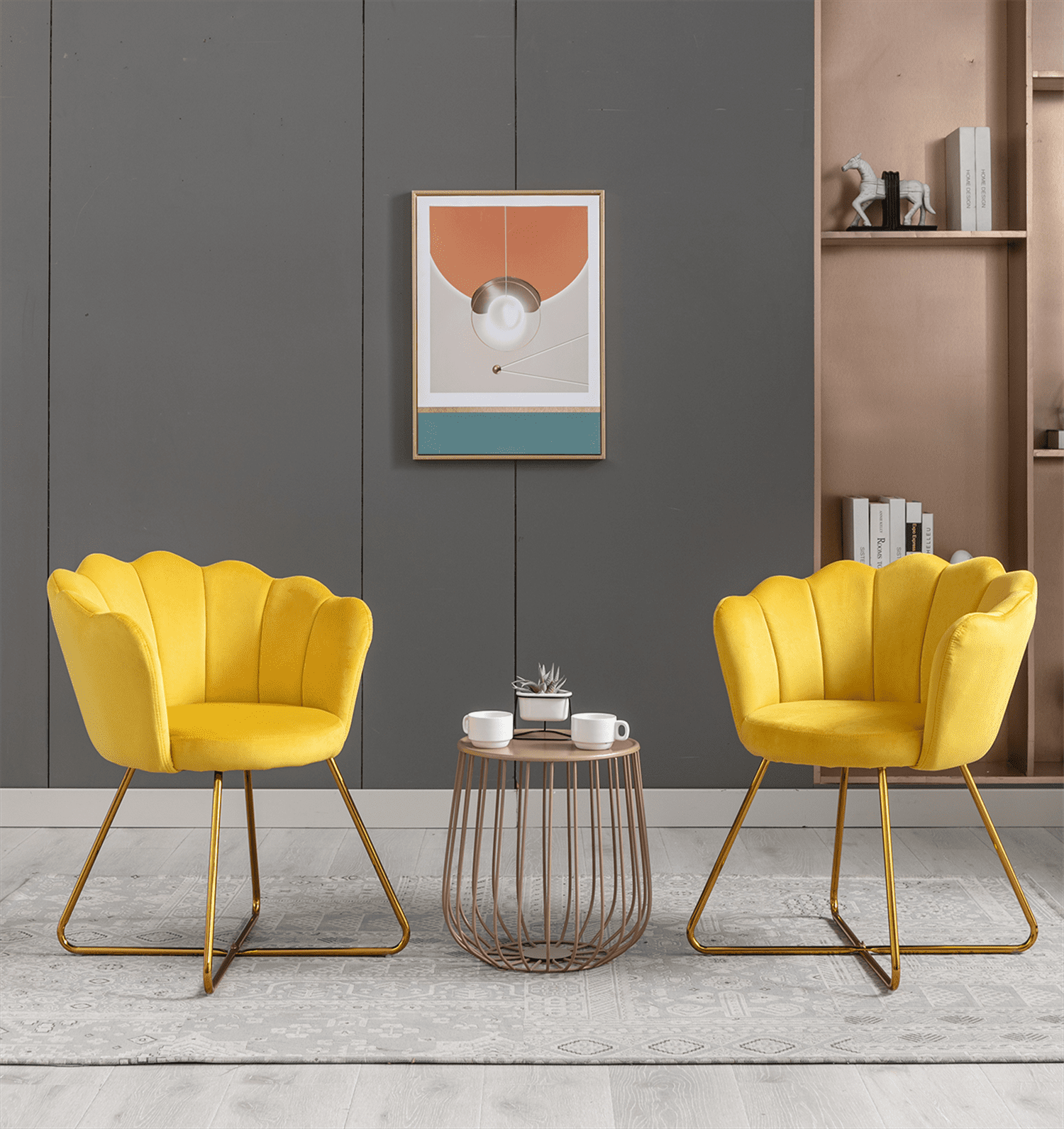 Velvet Accent Chair Set of 2, Modern Dining Chair with Gold Metal