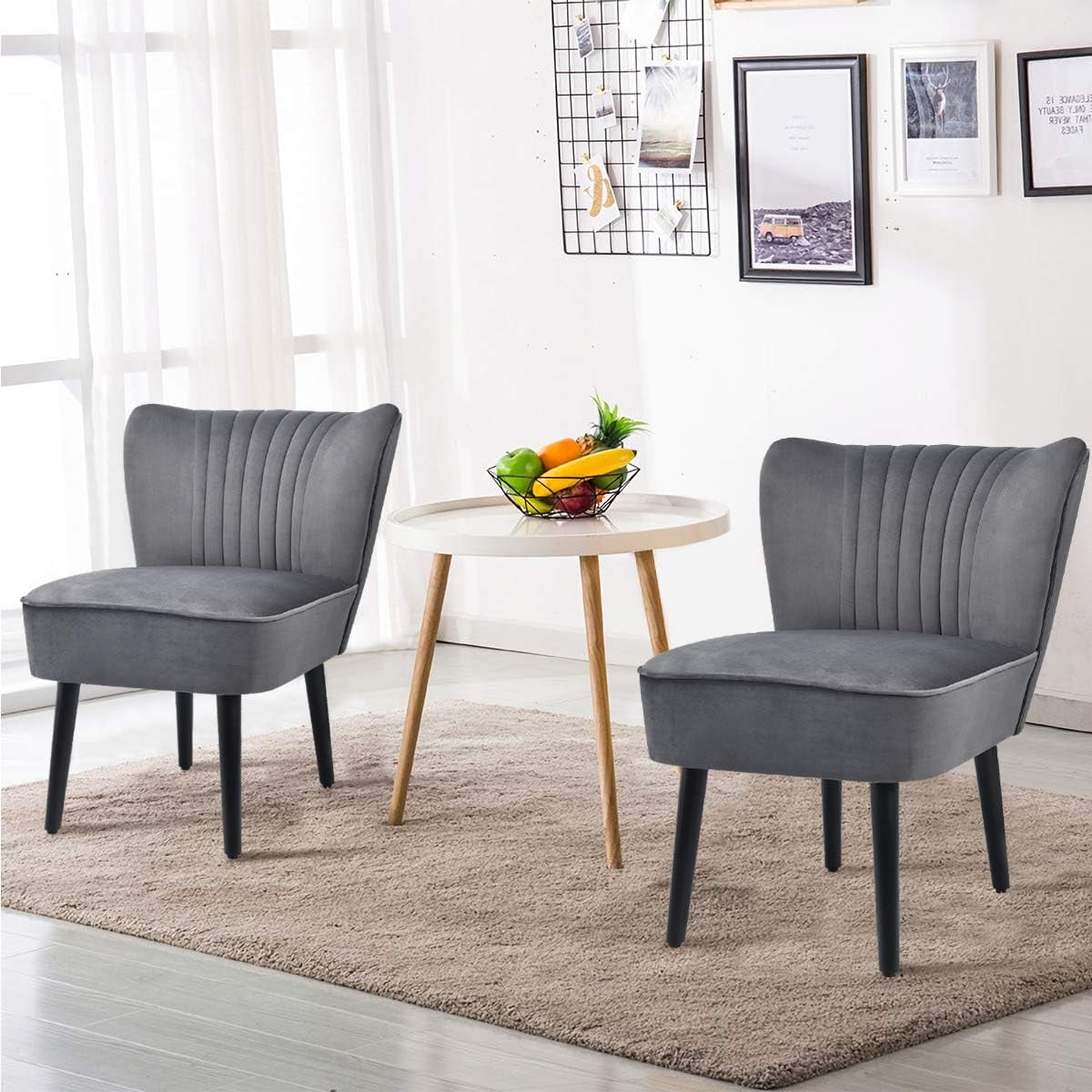 Velvet Accent Chair Set of 2, Modern Mid-Century Armless Living