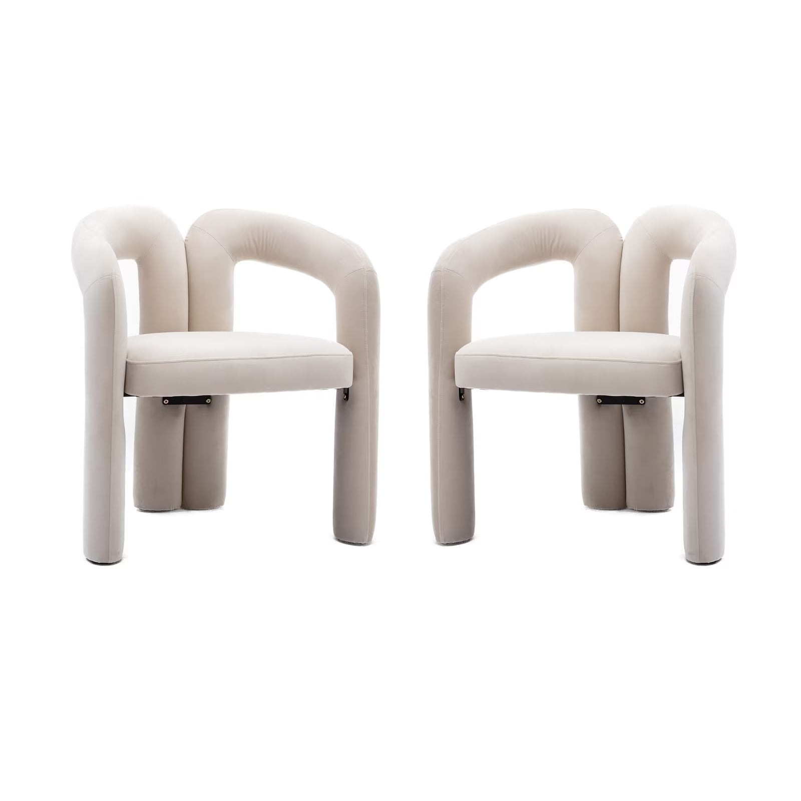 Beige Velvet Upholstered Metal Frame Side Chair Set