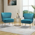 thumbnail image 1 of Velvet Accent Chair Set of 2 Upholstered Adult Side Chairs Gold Leg Home Bedroom Blue, 1 of 10