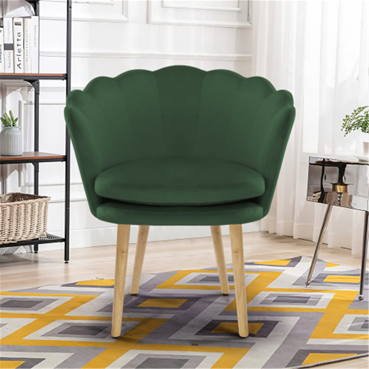 Velvet Accent Chair Shell Shaped Velvet Fabric Armchair with