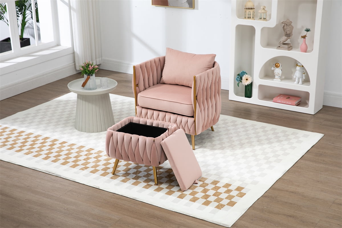 Velvet Accent Chair with Storage Ottoman Set of 2,Modern Tufted Upholstered Armchair,Leisure