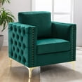 thumbnail image 1 of Velvet Accent Chair, Velvet Tufted Button Arm Chair with Pillow, Single Lounge Chair, Modern Club Chair with Steel Legs for Living Room Bedroom Office, Green, 1 of 7