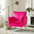 thumbnail image 1 of Velvet Accent Chair Tufted Cushion Upholstered Sofa Chair Padded Armchair Home Living Room Fuchsia, 1 of 8