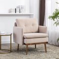 thumbnail image 1 of Velvet Accent Chair, Tufted Fabric Upholstered Sofa Chair with Armrest Design and Padded Cusion, Leisure Single Sofa Vintage Chair with Rose Golden Tapered Feet, Beige, 1 of 7