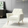thumbnail image 1 of Velvet Accent Chair, Upholstered Armchair with Golden Metal Legs, Single Sofa Chair Vanity Chair for Living Room Bedroom, Button Tufted Leisure Chair for Reading or Lounging, Ivory, 1 of 7