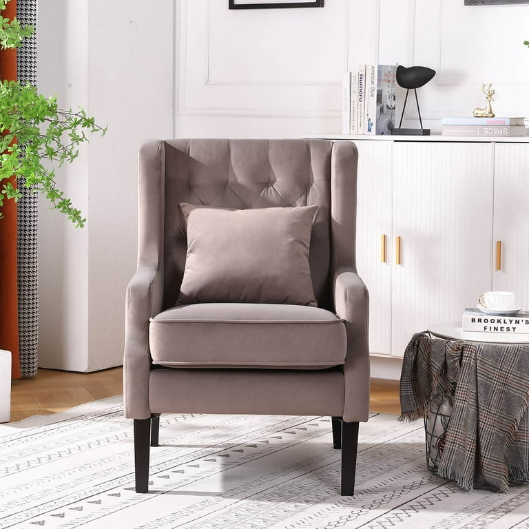 Velvet Accent Chair, Upholstered Armchair with Tufted Wingback