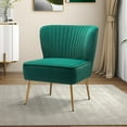 thumbnail image 1 of Velvet Accent Chair Upholstered Armless Side Chair Gold Leg Home Living Room Adult Green, 1 of 10