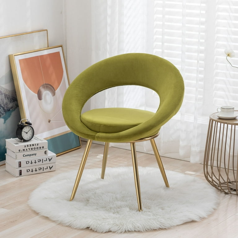 Velvet Accent Chair Upholstered Modern Single Sofa Side Chair Comfy Circle Club Living Room Chairs with Golden Metal Legs Conversation Lounge Chair for Bedroom Office Living Room Olive Green Walmart.c...
