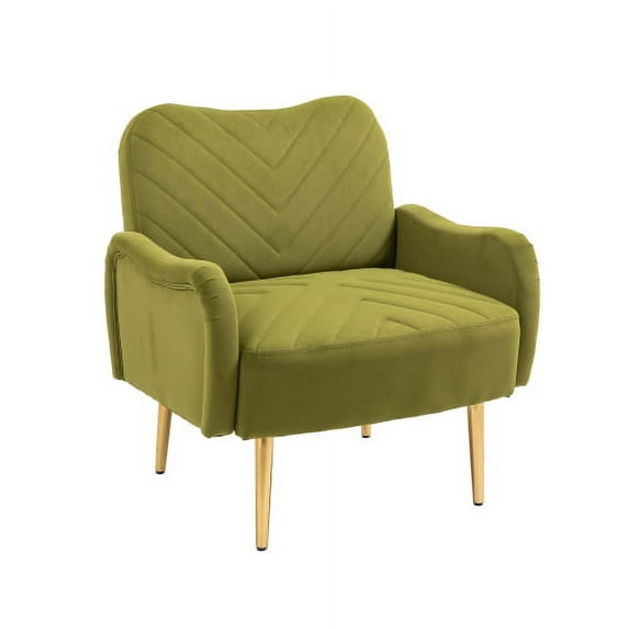 Velvet Accent Chair,Upholstered Single Sofa Chair with Padded Seat Cushion and Backrest,Lounge Chair with Golden Metal Legs,Armchair for Office/Bedroom/Dining Room