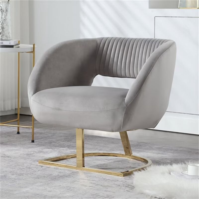 Velvet Accent Chair, Upholstered Tufted Living Room Chair with Metal ...