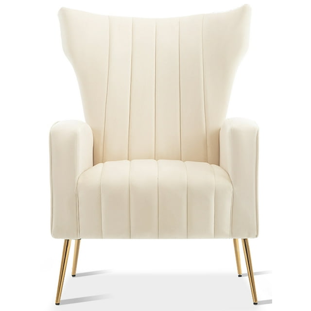 Velvet Accent Chair, Wingback Arm Chair with Gold Legs,Upholstered Reading Lounge Chair,High