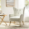 thumbnail image 1 of Velvet Accent Chair Wingback Home Lounge Single Sofa Upholstered Tufted High Back Golden Leg Living Room Adult Ivory, 1 of 7