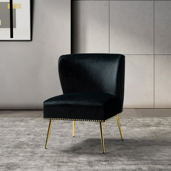 Velvet Accent Chair with Golden Legs, Comfortable Cushion Vanity Side Chair for Bedroom Living Room, BLUE