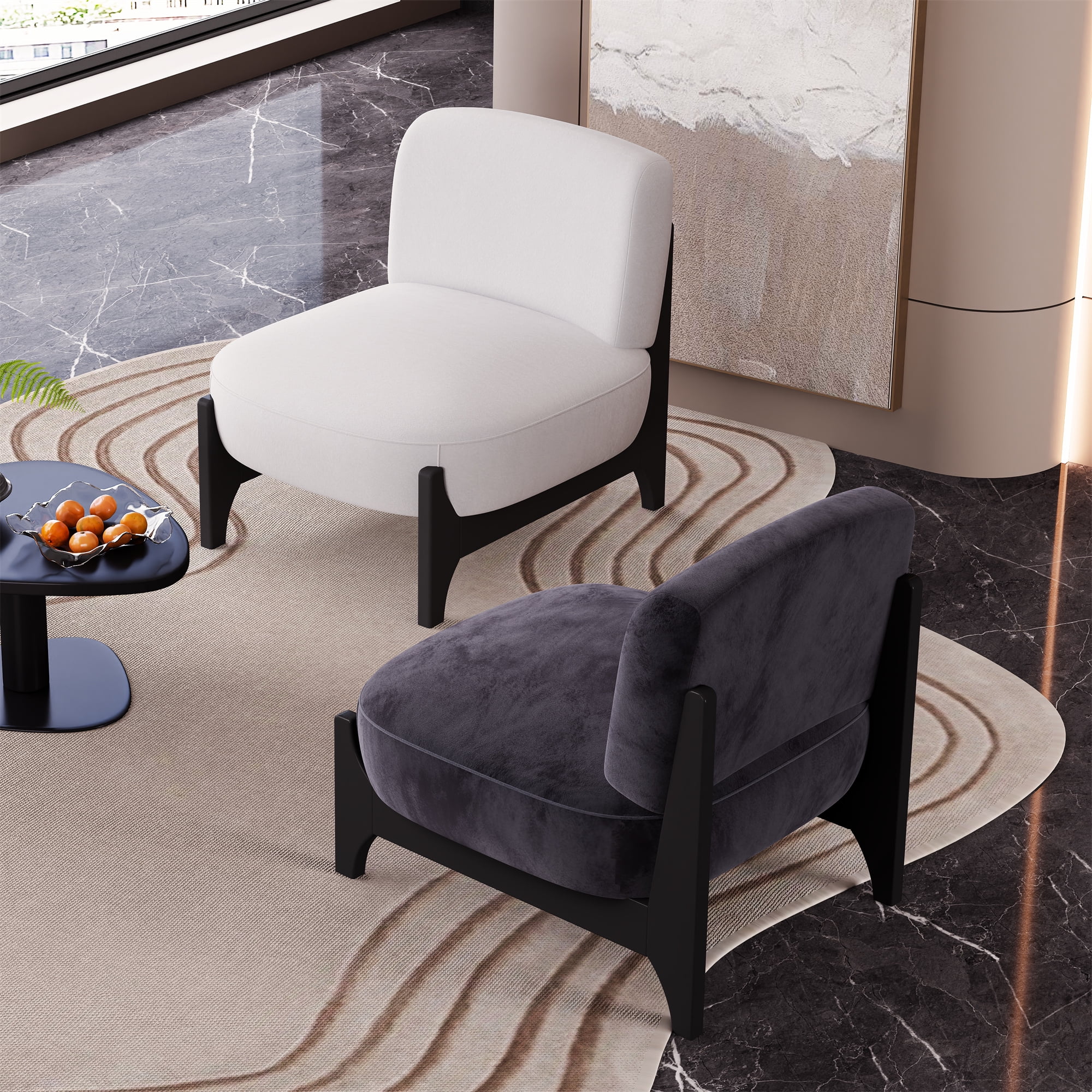 Velvet Accent Chair with Solid Wood Frame, Upholstered Comfy Armless ...