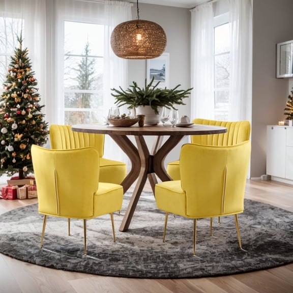 RESTWORLD Modern Adult Velvet Protective Feet Armless Accent Chair with Golden Metal Legs, Yellow (Set of 4)