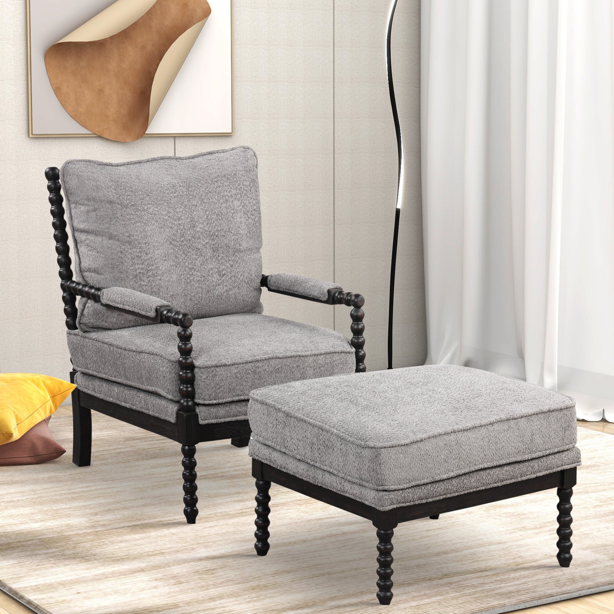 Velvet Accent Chairs with Ottoman, Modern Lounge Chair and Footrest Set ...