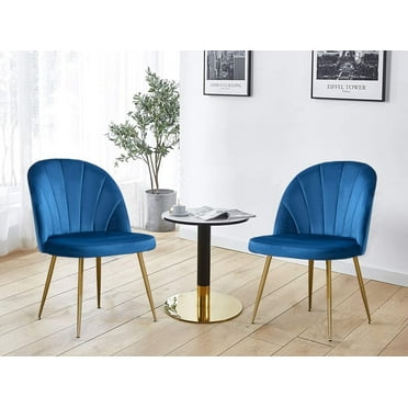 Velvet Accent Chairs Set of 2, Contemporary Armless Chair for Living Room Bedroom, Gold Dining Chair for Kitchen, Home Office Desk Chair with No Wheels, Navy Blue
