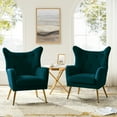 thumbnail image 1 of Velvet Accent Chairs Set of 2 Wingback Lounge Armchairs Sofa Upholstered Tufted Golden Leg Home Bedroom Teal, 1 of 8