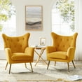thumbnail image 1 of Velvet Accent Chairs Set of 2 Wingback Lounge Armchairs Sofa Upholstered Tufted Golden Leg Home Living Room Mustard, 1 of 8